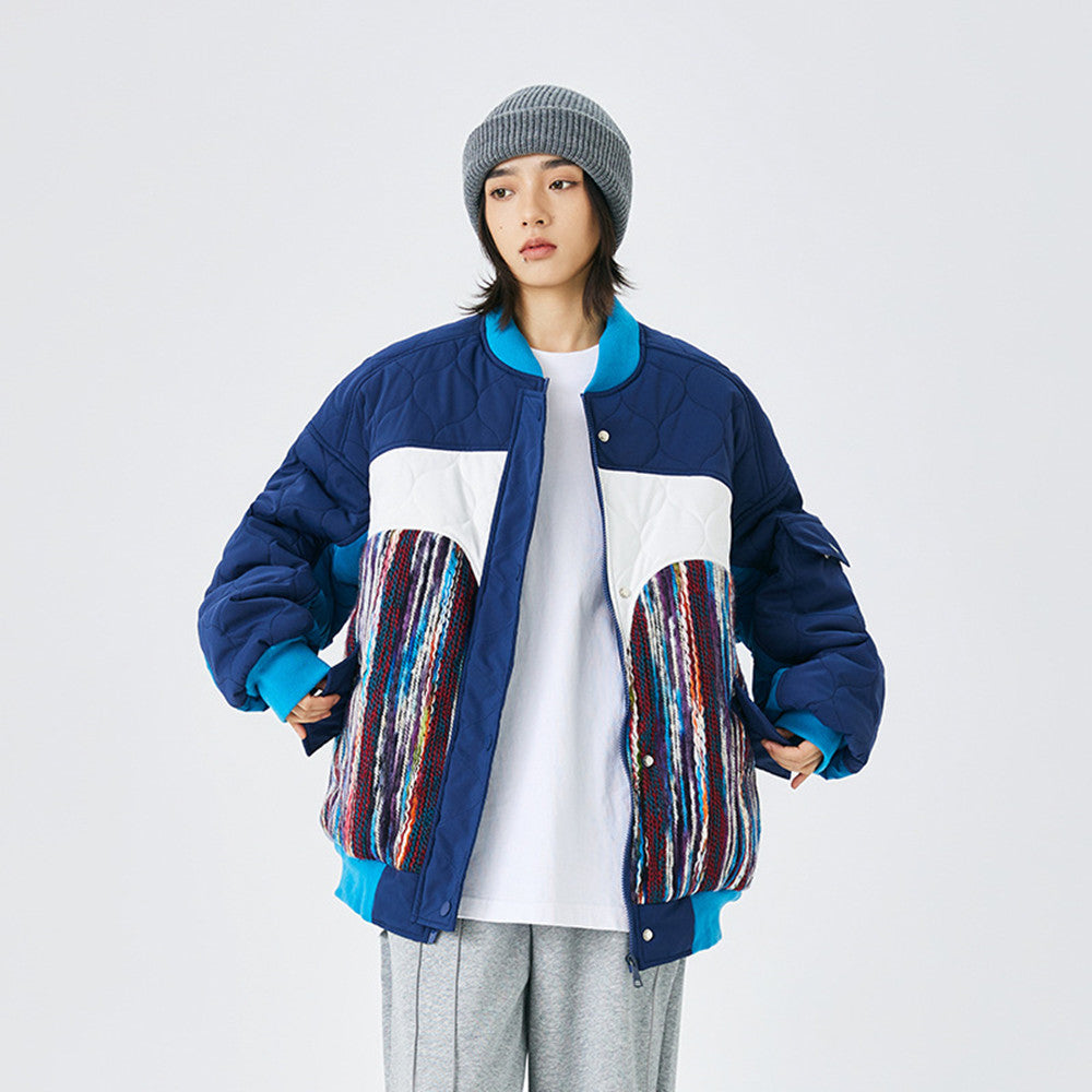 Trendy Brand Design Fish Mesh Baseball Collar Padded Jacket For Men