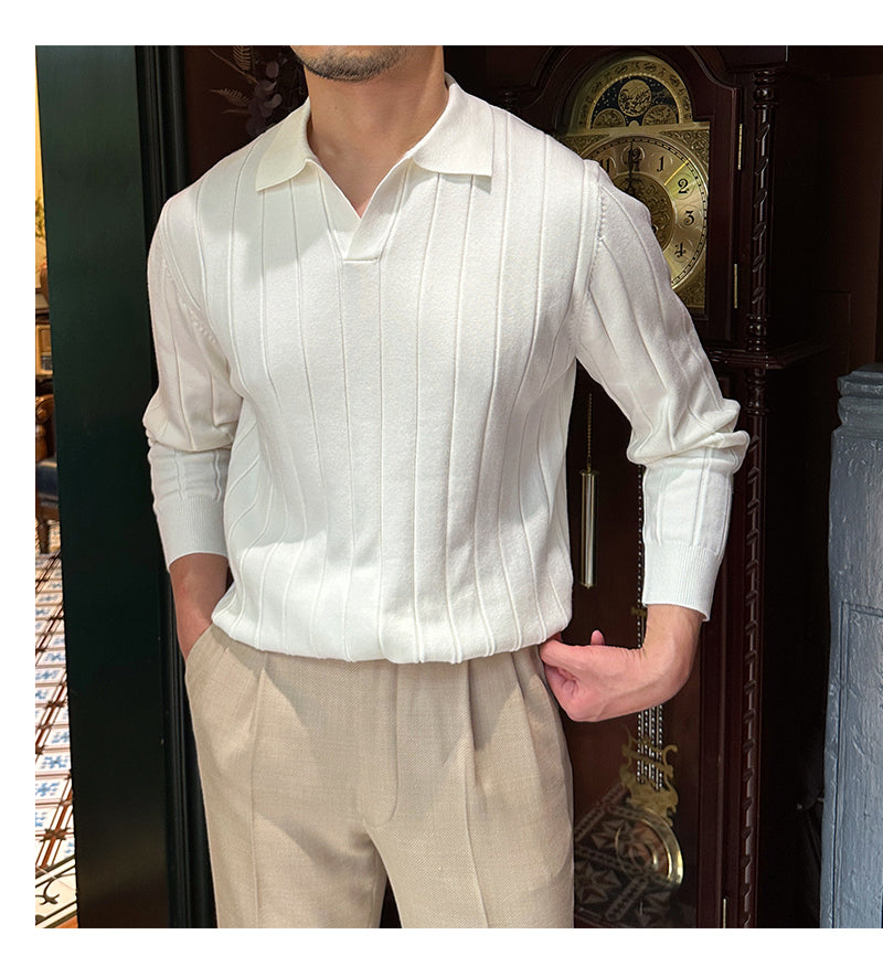 Loose Pit Stripe V-neck Long Sleeve T-shirt