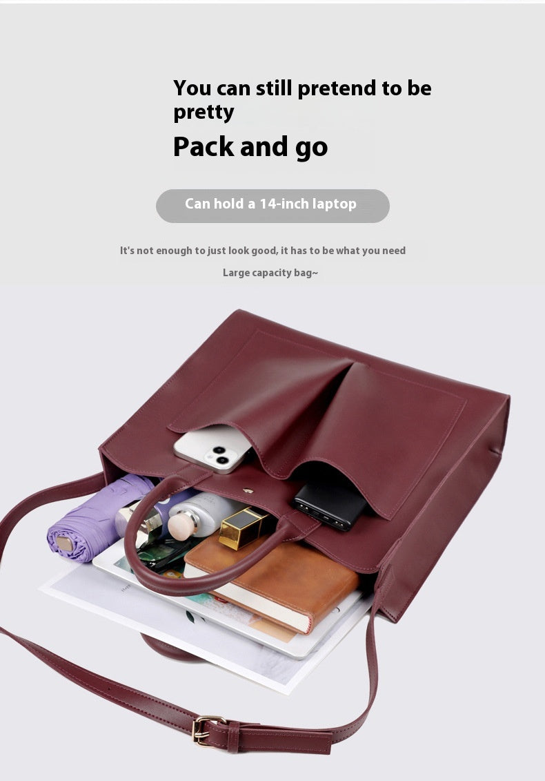 Large Capacity PU Solid Color Shoulder Women's Messenger Tote Bag