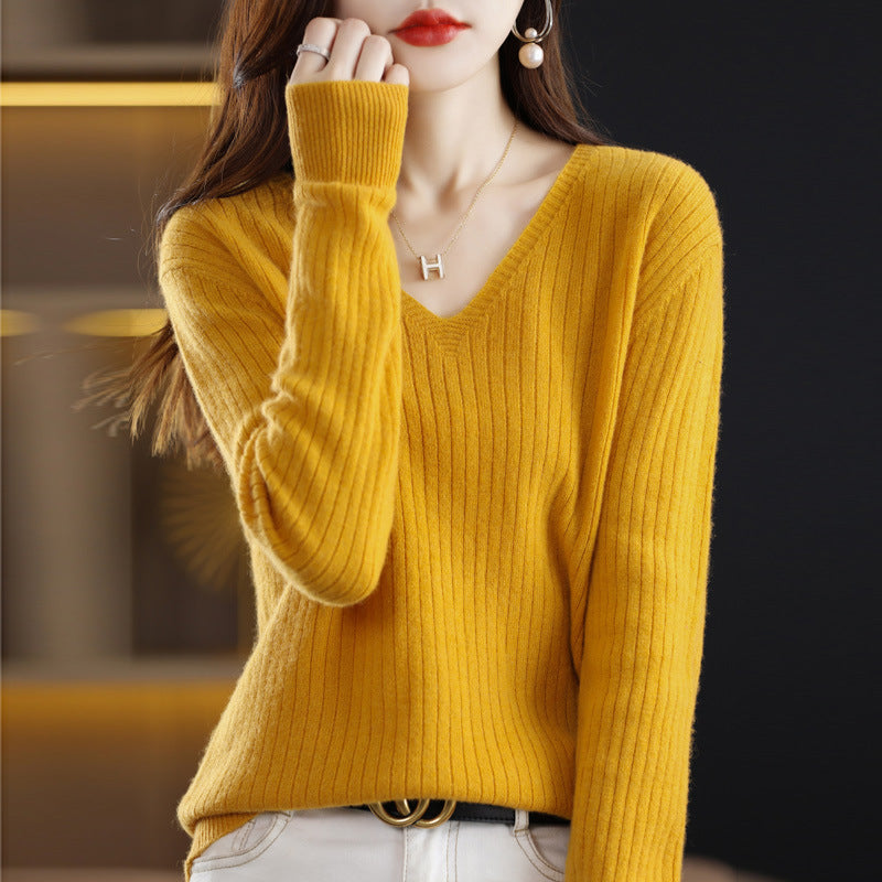 Women's Knitwear V-neck Pullover Base Drawstring Plus Size Short Sweater