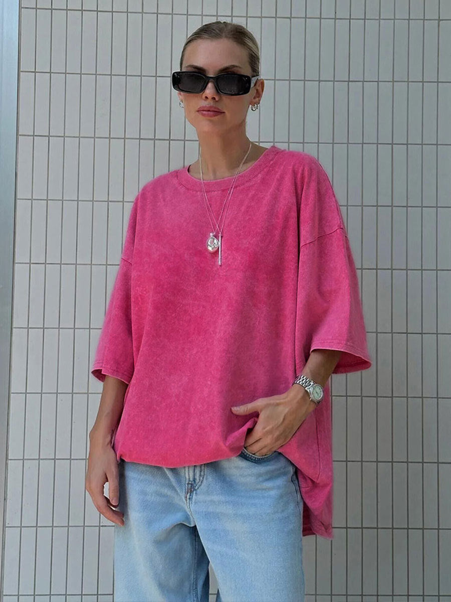 Washed Old Short-sleeved T-shirt European And American Relaxed Casual Round Neck