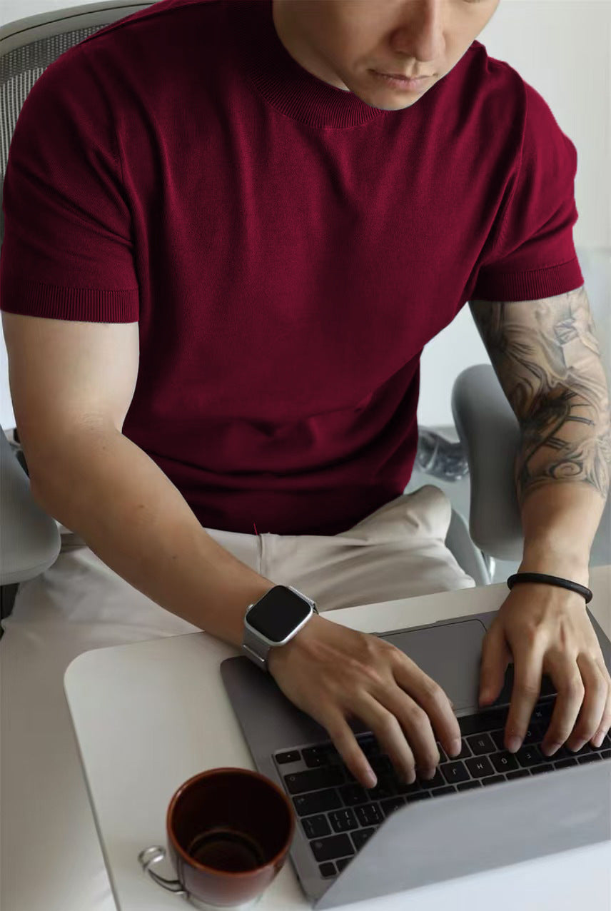 Casual Workwear T-shirt With A Small High Collar