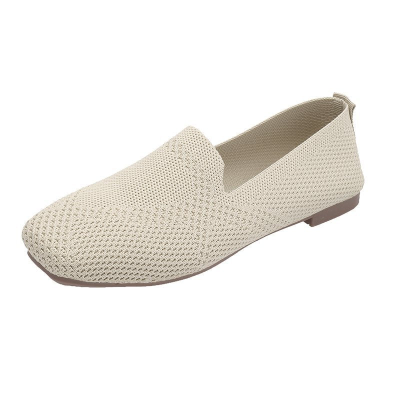 Knitted Soft-soled Beanie Shoes Flying Knit Woven Women's Flat Shallow Mouth
