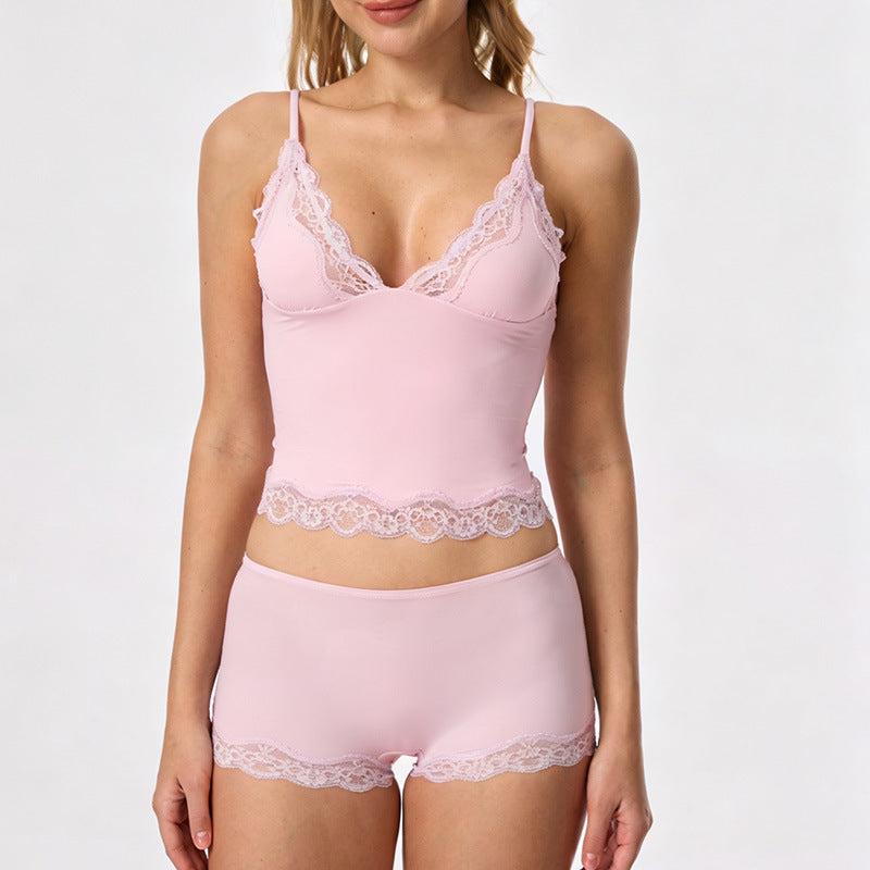 Cross-border Sexy Lace Thong Suspender Boxer Briefs With Lace Trim