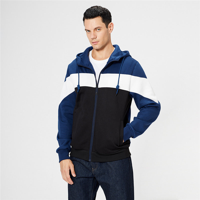 Color Block Cardigan Sweater Youth Loose Men's Color Contrast Fashion Jacket