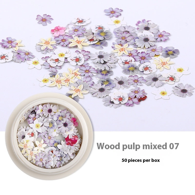 Nail Art Wood Pulp Slice Flower Mixed Nail Sticker DIY Accessories