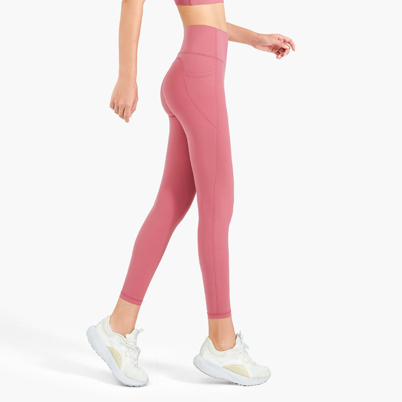 Dame Højtaljet Hofteløft Løbe Sports Elastiske Åndbare Fitnessbukser i Trekvart Længde