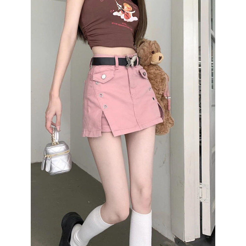 Summer Dopamine Girl Wear Denim Skirt
