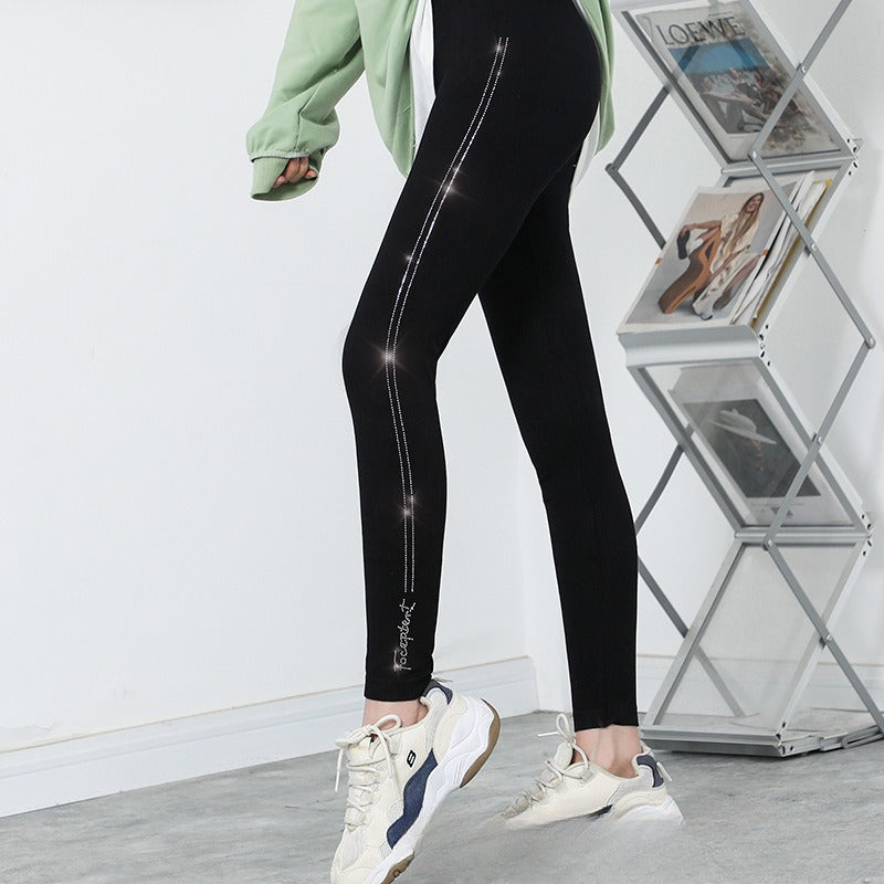 Stretch Slimming Modal Outdoor High Waist Hot Drill Nine-point Pants