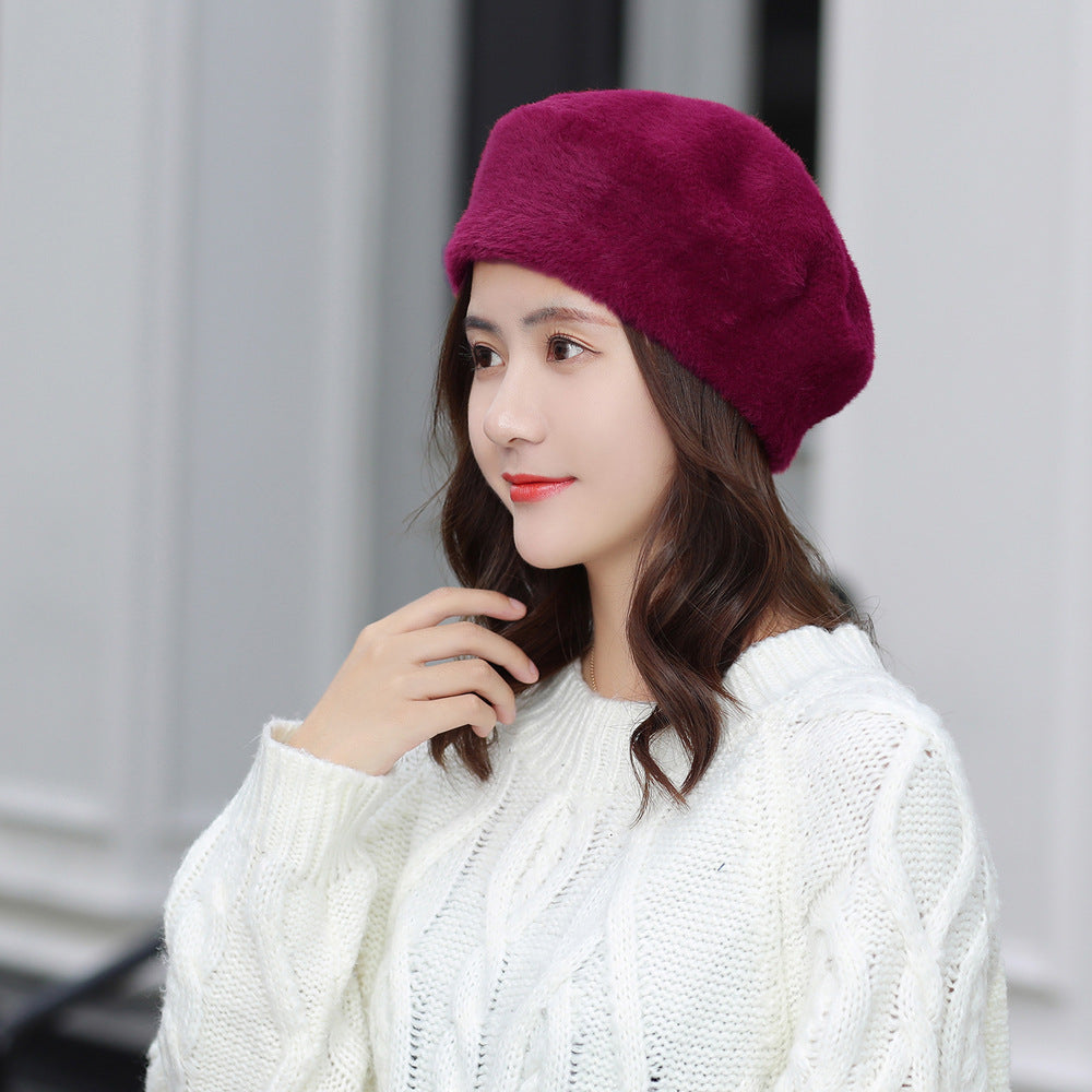 Solid Color Mink Velvet Warm Fashion British Pumpkin Painter Hat