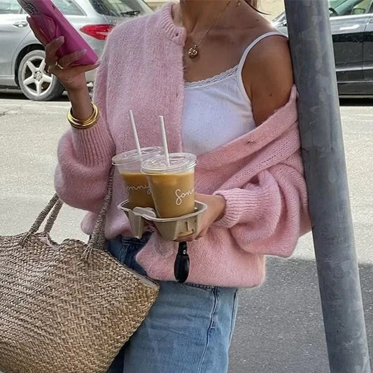 Round Neck Single-breasted Cardigan Women's Sweater