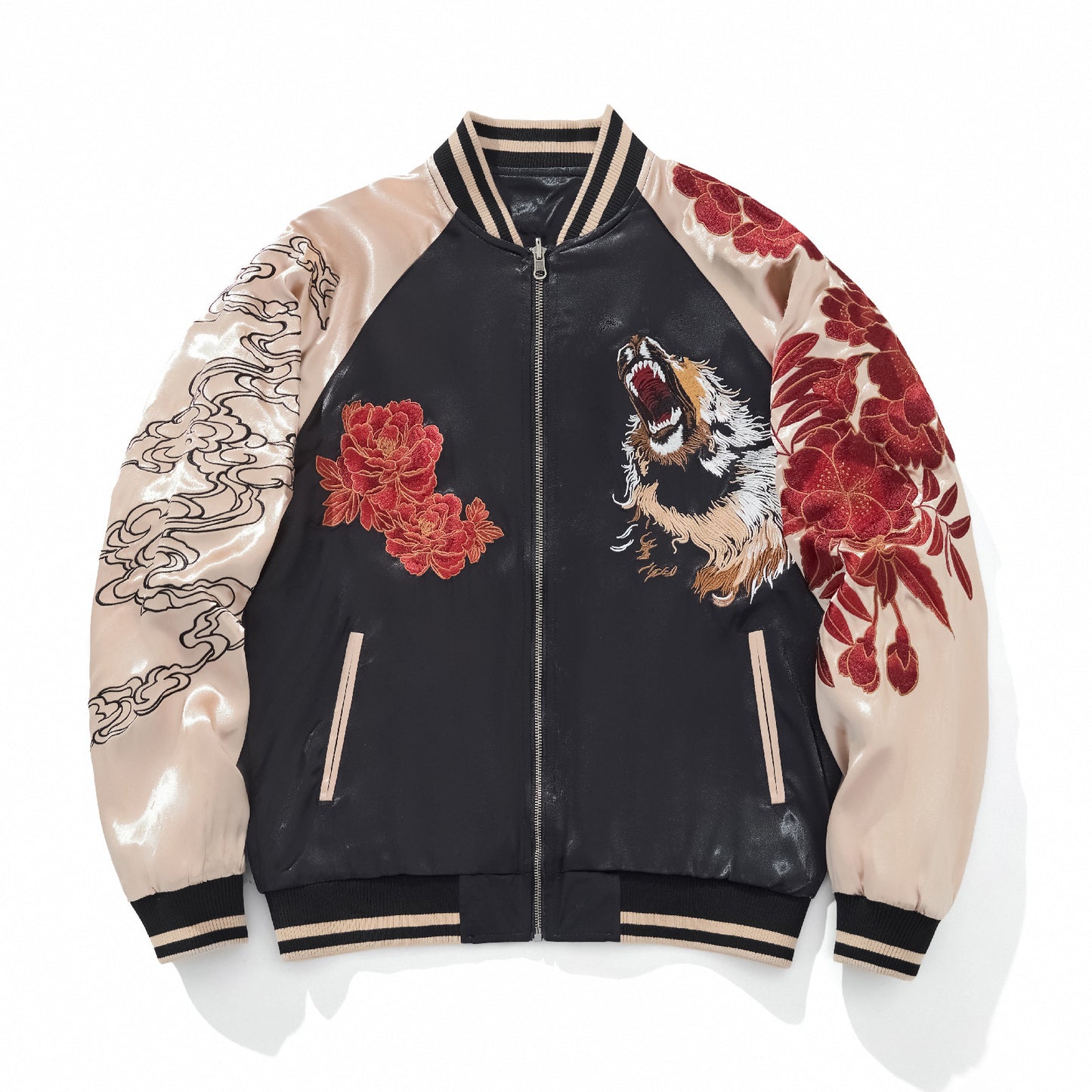 Heavyweight Nine Tailed Fox And Lion King Embroidered Baseball Jacket