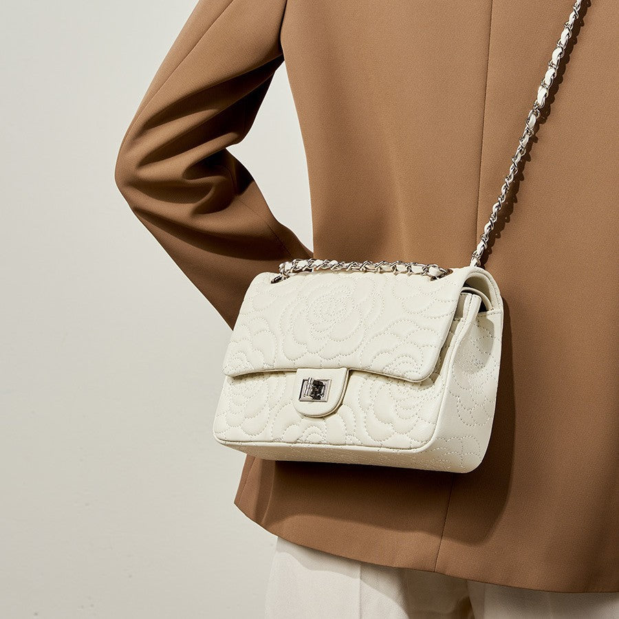 Chanel-style Camellia Top-Grain Goat Skin Bag