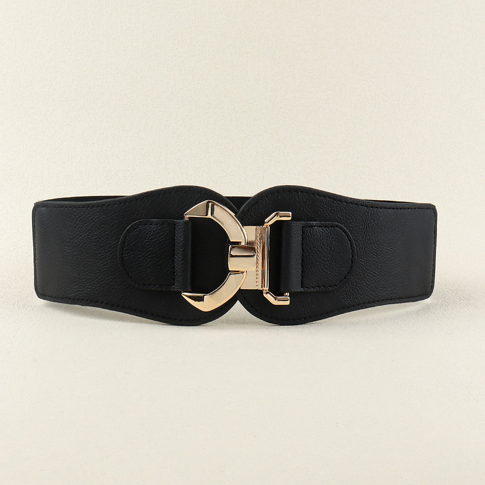 New Autumn And Winter Women's Wide Belt Metal Curved Buckle Belt With Suit Jacket Elastic Elastic Comfortable Waist