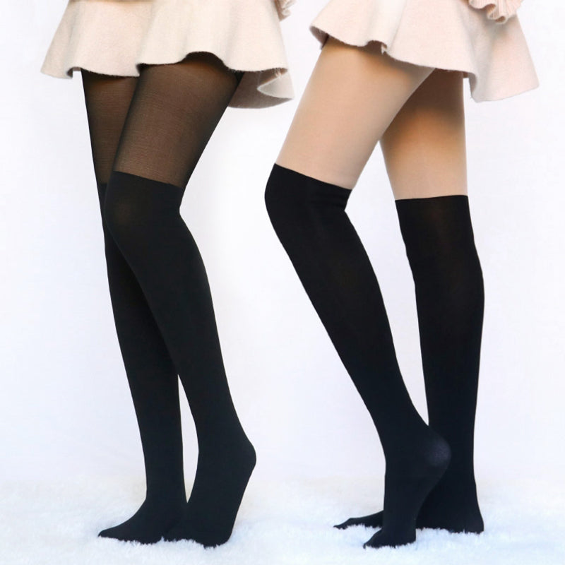 Sexy Women Tights Over Knee Double Stripe Sheer Black