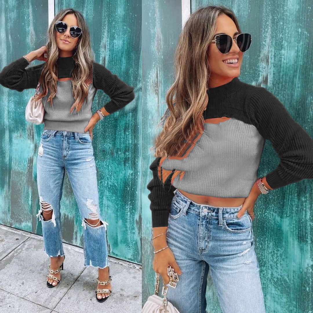 Early Autumn Sexy Topless Slim-fit Solid Color Wool Sweater Base Clothing
