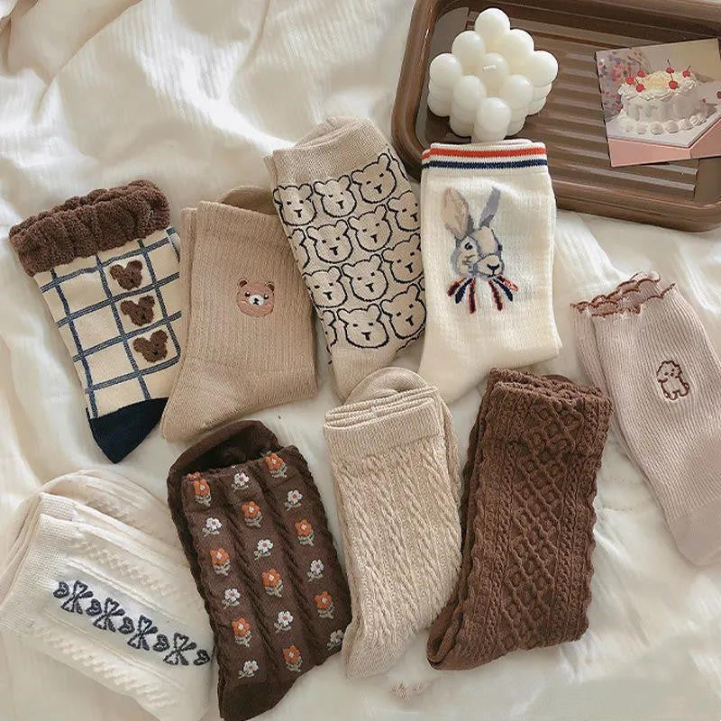 Female Middle Tube Cartoon Literature And Art College Wind Pile Pile Socks