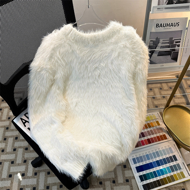 Mink Sweater Herre Vinter Amerikansk Retro Løs Afslappet Tyk Varm