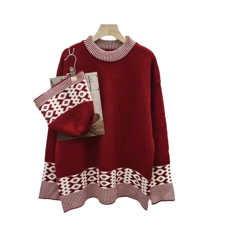 Women's Korean-style Loose Casual Round Neck Brocade Sweater
