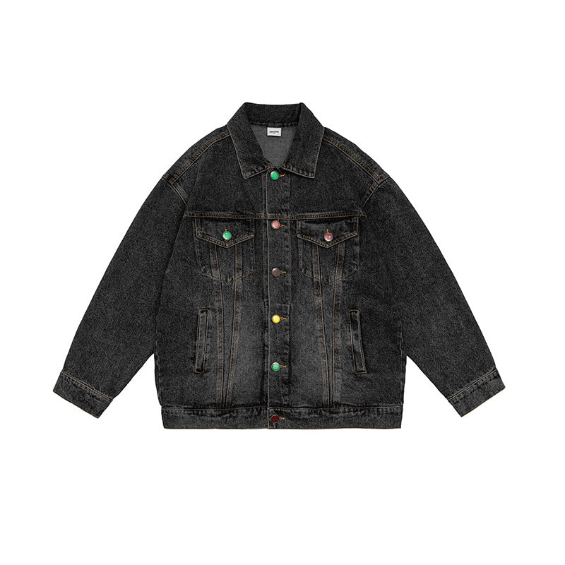 American Retro Hong Kong Style Denim Men's Baggy Casual Jacket