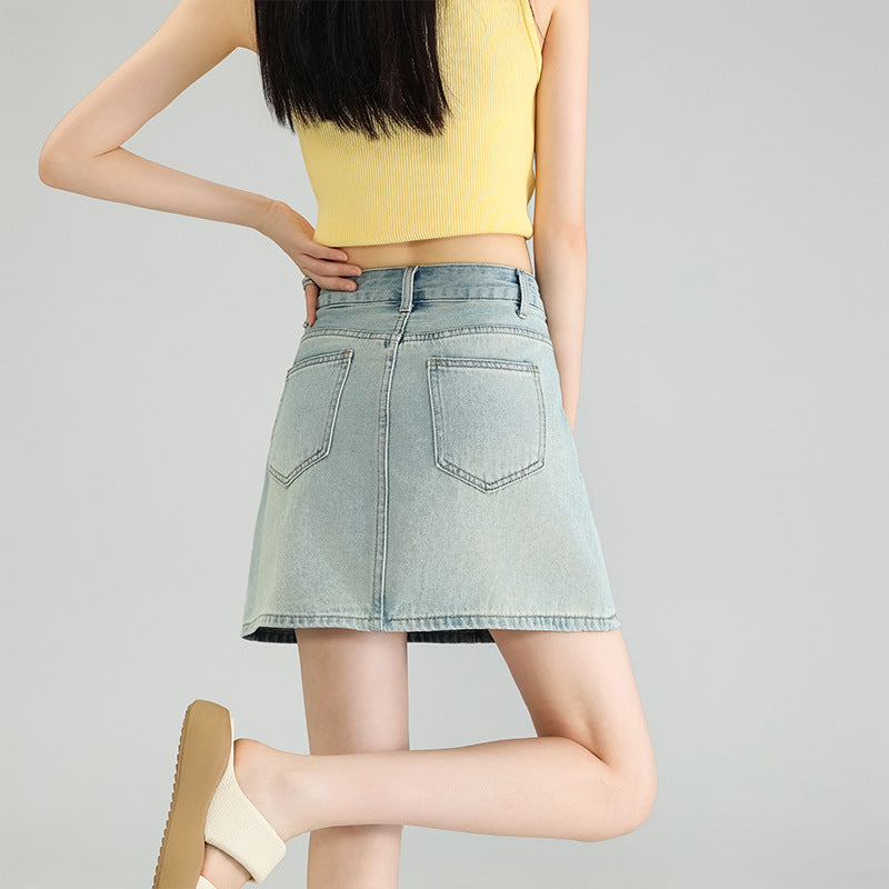 Denim Skirt Lining Safety Pants Design Sense All-match Blue