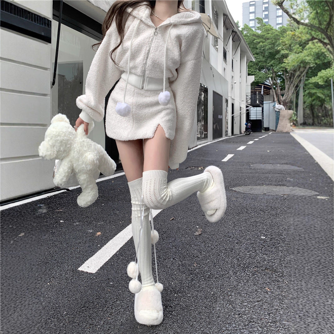 Women's Cardigan Coat High-waist Skirt Set