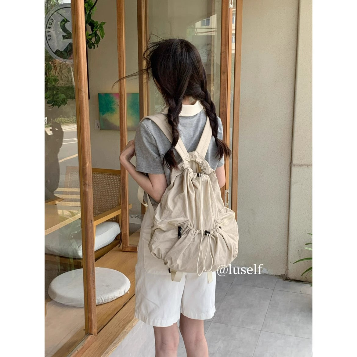 Large Capacity Student Schoolbag Casual Versatile Pleated Nylon Canvas