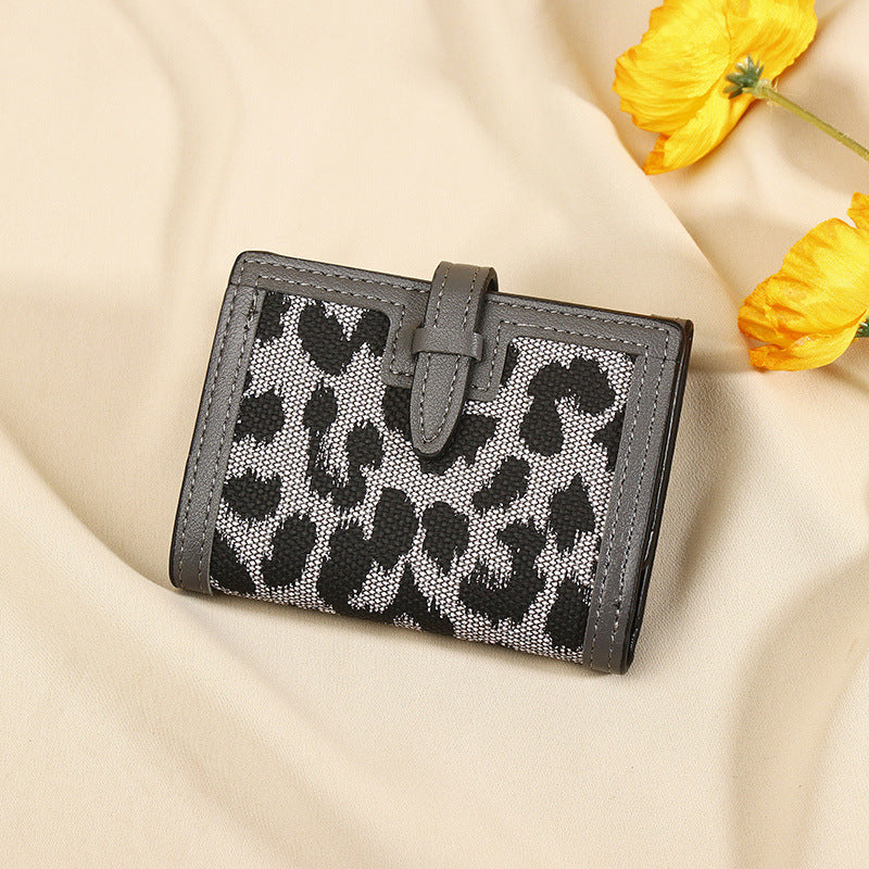 Women's Wallet Short New Leopard Print Pull-belt Multi-functional Large Capacity Tri-fold Retro Multiple Card Slots Clutch Card Holder