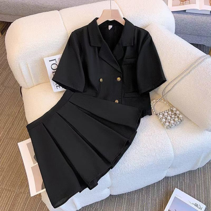 Irregular Top And Pleated Skirt Two-piece Set