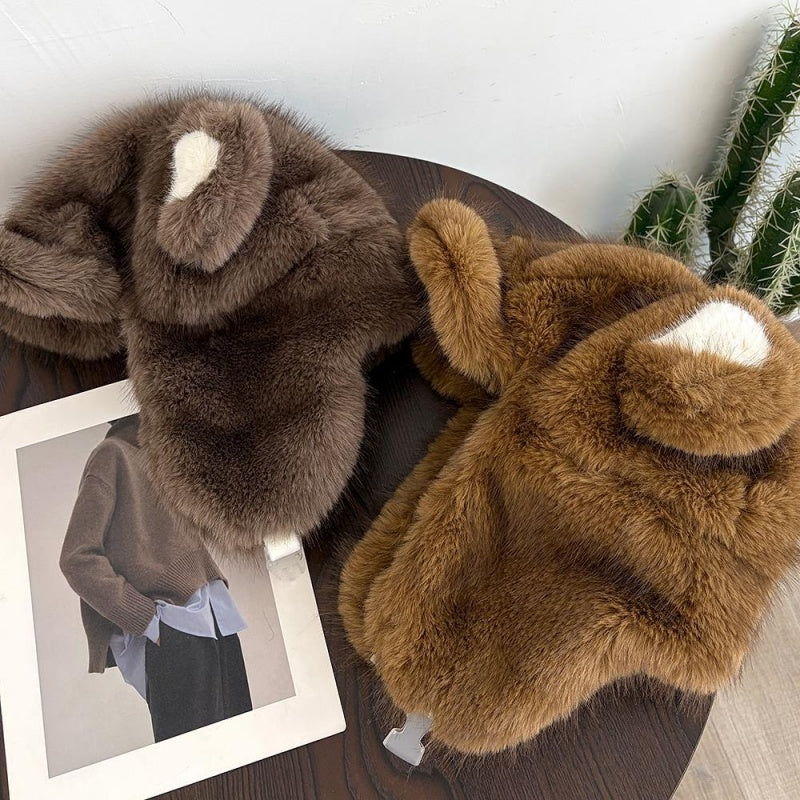 Cute Little Bear-ear Plush Lei Feng Cap For Women