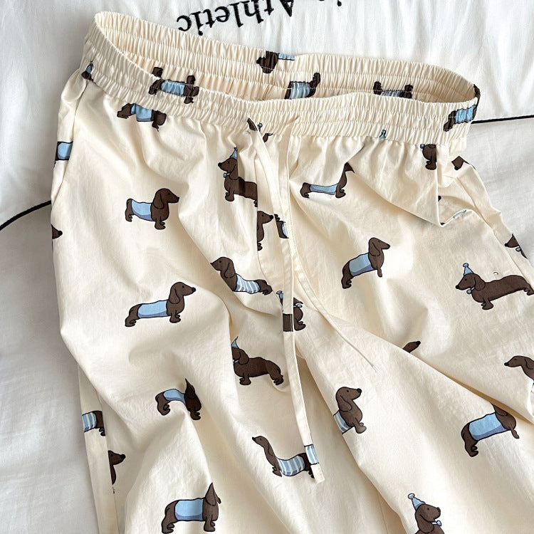Korean Style Cute Lazy Sausage Dog Pajama Pants Women's Summer Thin New Loose Long Walking Can Be Worn Outside Home Pants