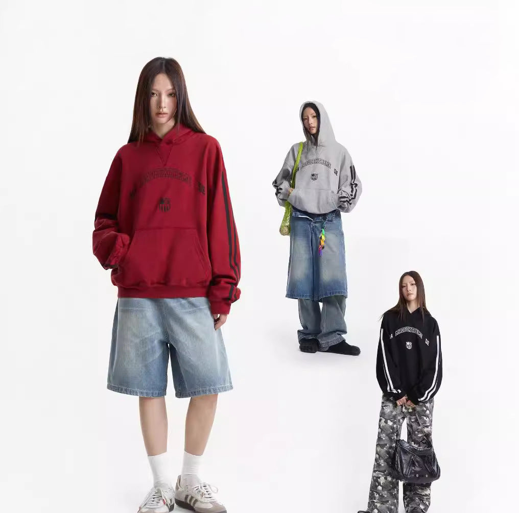 Heavy Terry Hook Retro Alphabet Loose Sports And Leisure Hooded Sweater