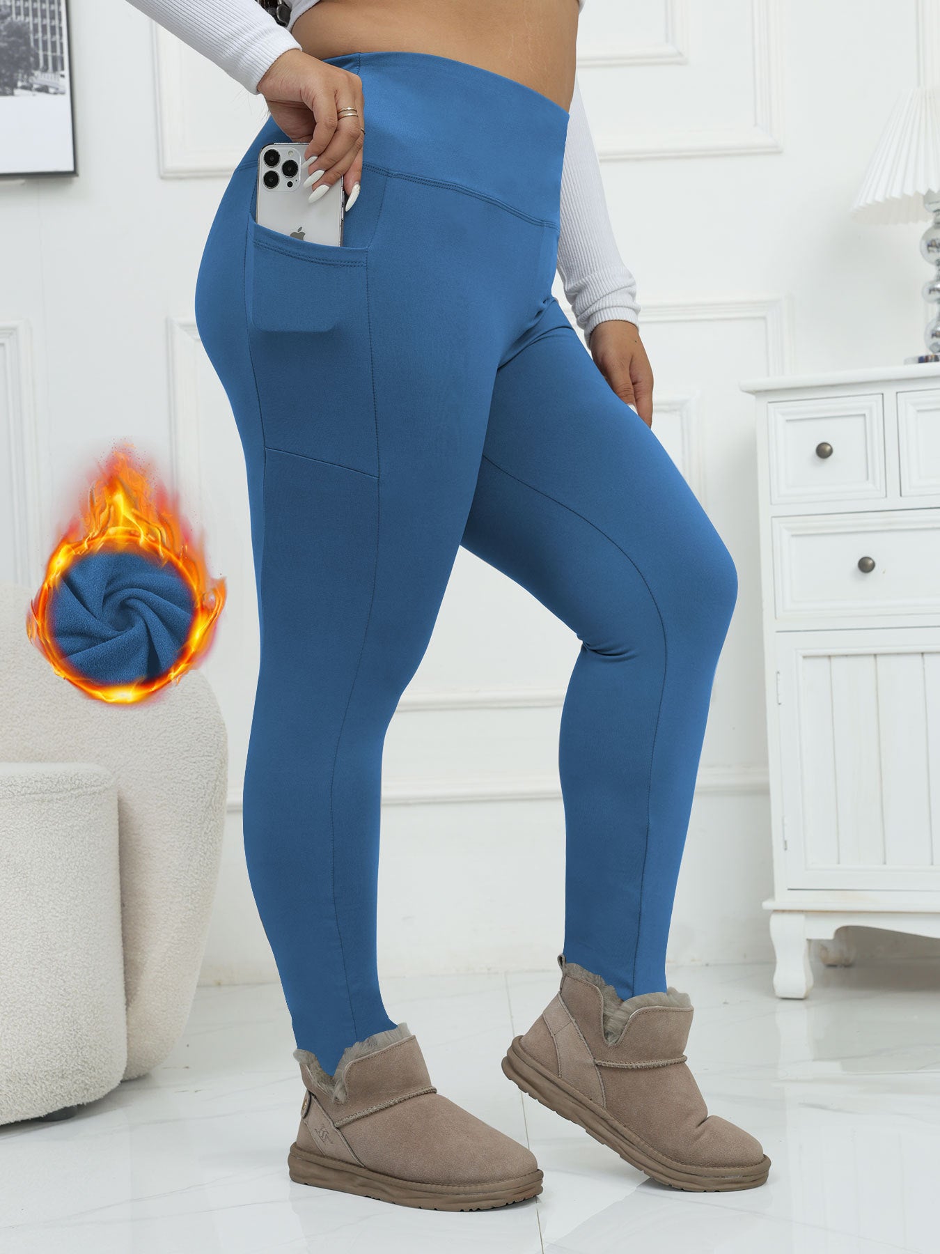 AutumnWinter Fleece-Lined Yoga Pants For Women, High-Waisted, Cropped Style