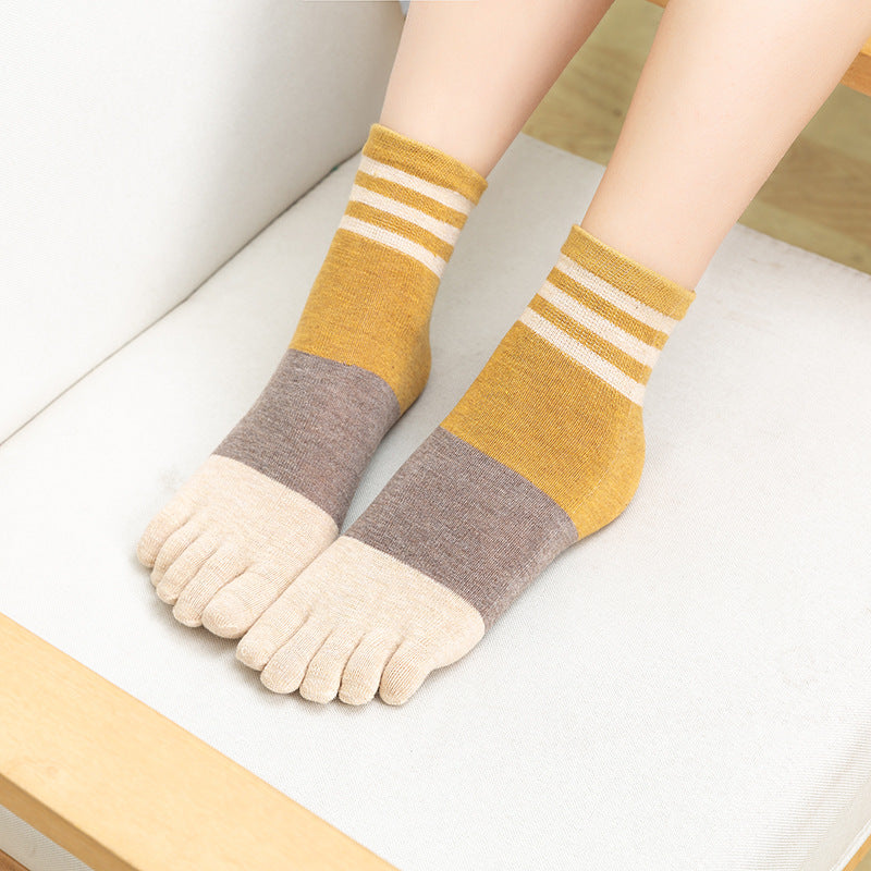 Toe Socks Women's Short And Mid-calf Length Striped Sweat-absorbent