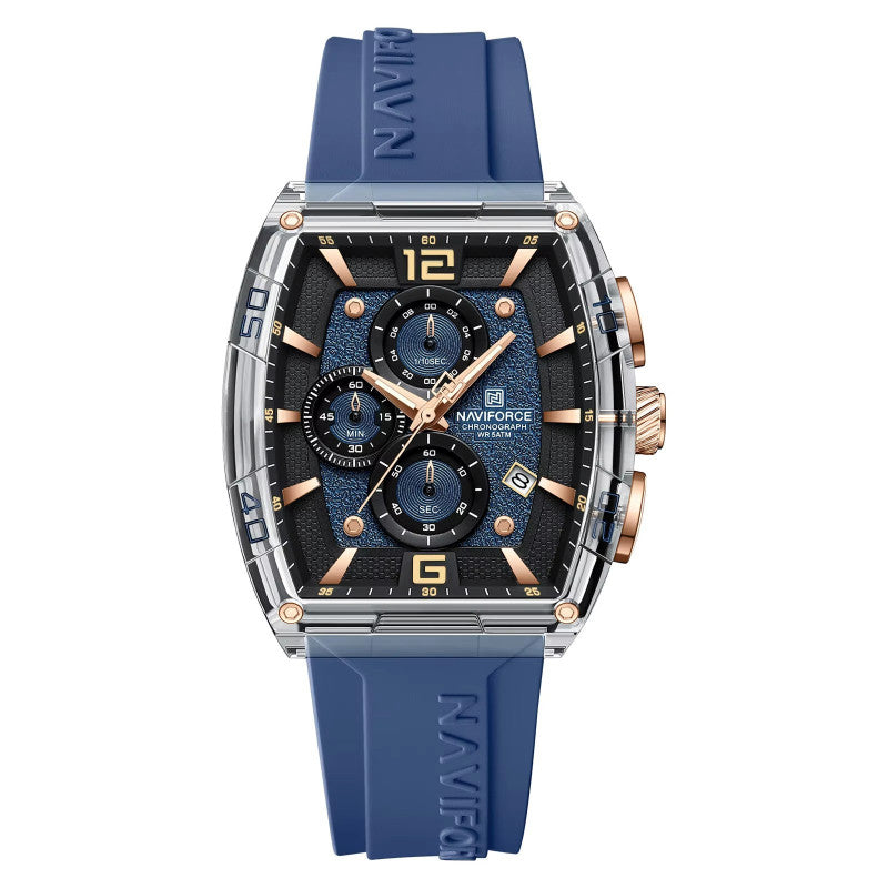 Mens Quartz Watch Barrel-Shaped Silicone Strap Luminous Water-Resistant Sports Watch