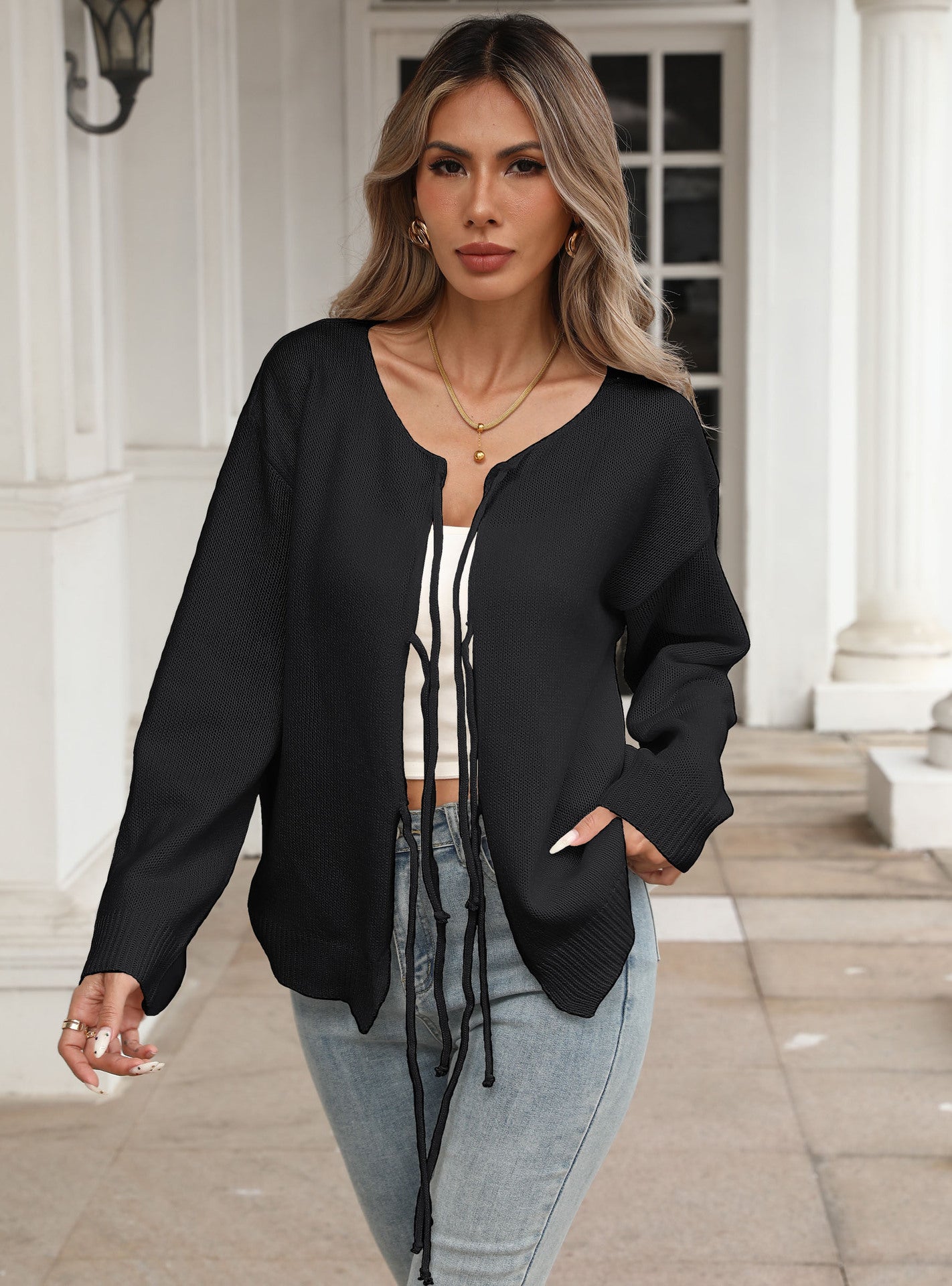 Bow Bandage Outer Casual Sweater Cardigan