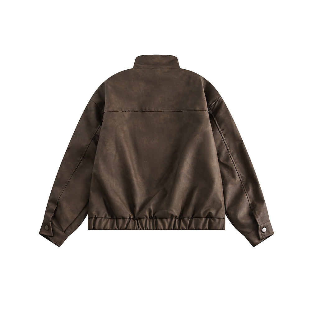 Men's Stand Collar PU Retro Biker's Jacket Casual Coat