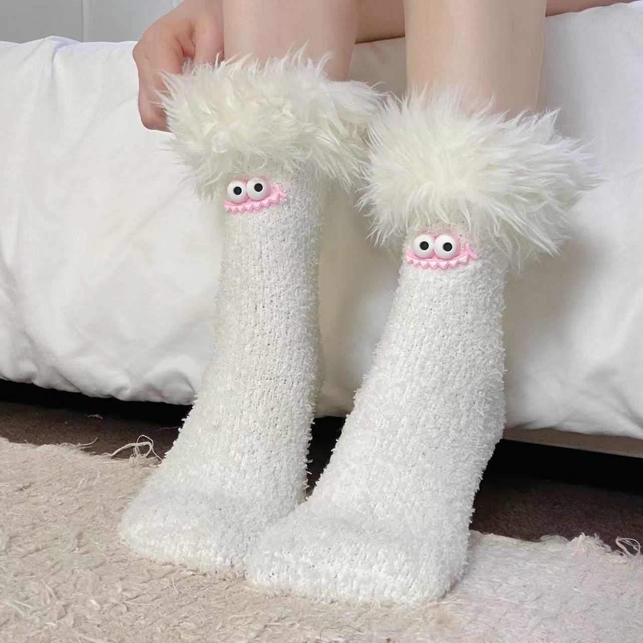 Store Mund Monster Plys Sokker Fleeceforet Tykke Varme Koralfleece
