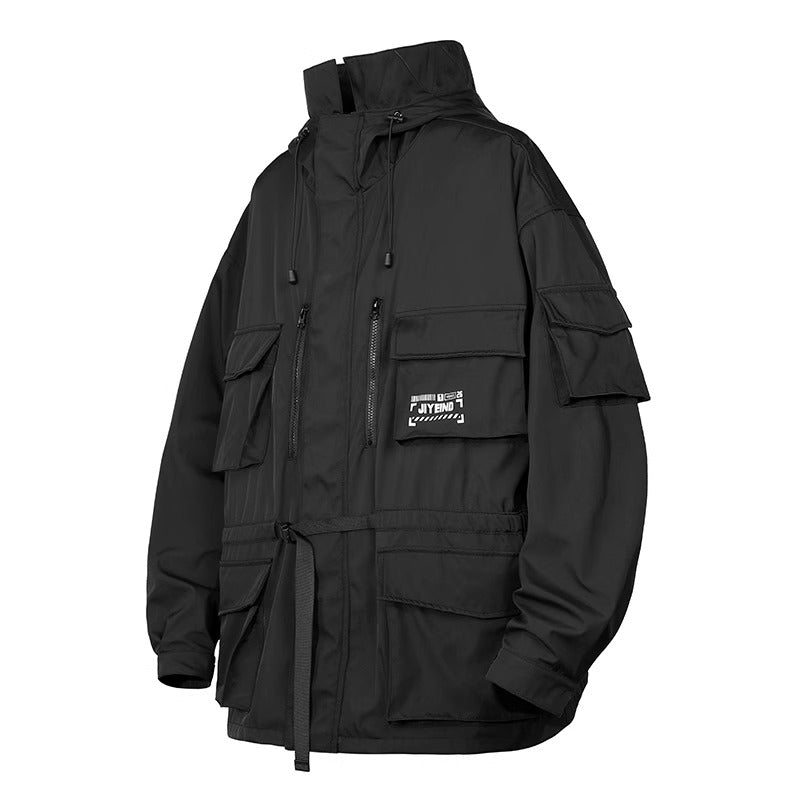 Men's Loose Fitting Casual Black Waistband Jacket