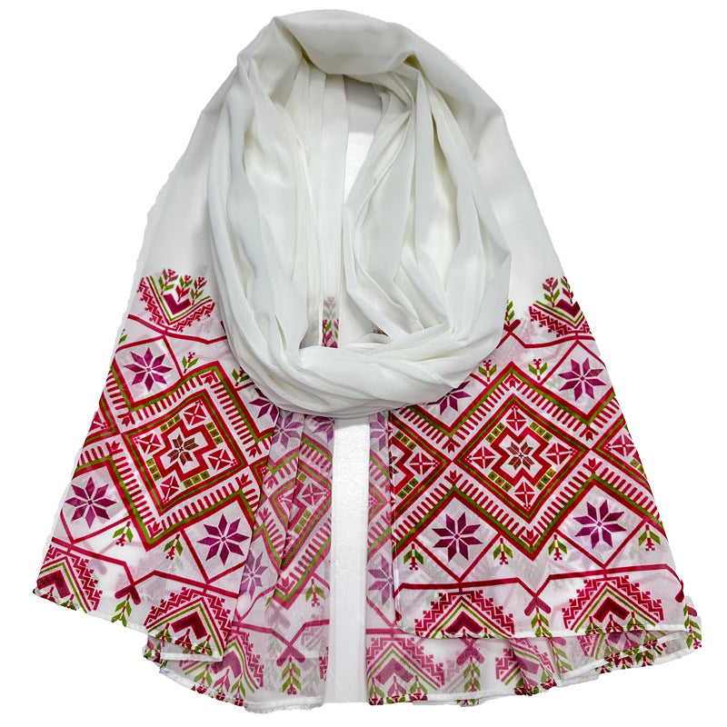 Solid Color Malaysian Women's Printed Pearl Chiffon Bubble Long Scarf Headscarf