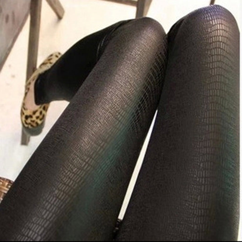 Solid Thin Skinny Matte Snakeskin Skinny Leather Pants