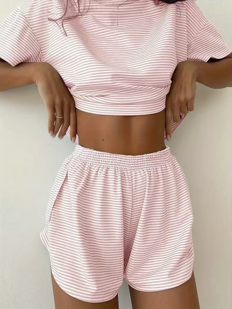 Women's Casual Crew-Neck Short-Sleeve Top And Shorts Set