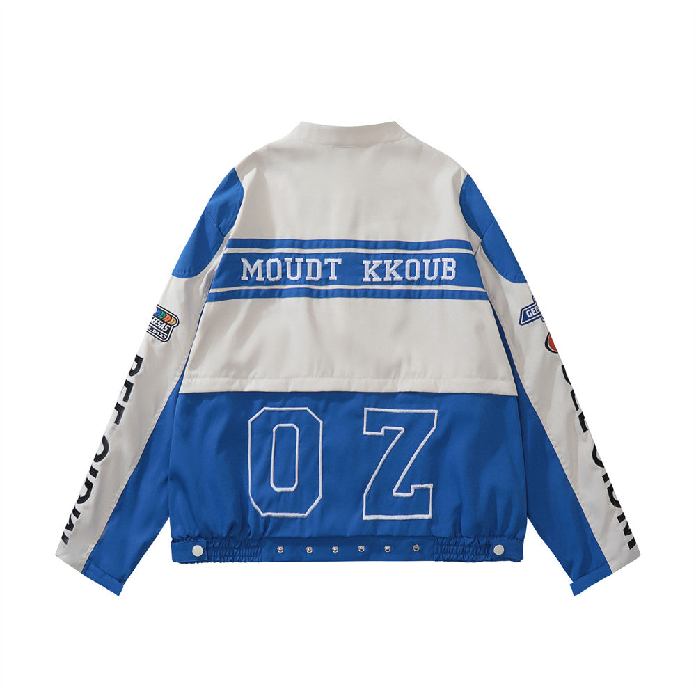 Color Contrast Patchwork Motorcycle Racing Suit Jacket Men