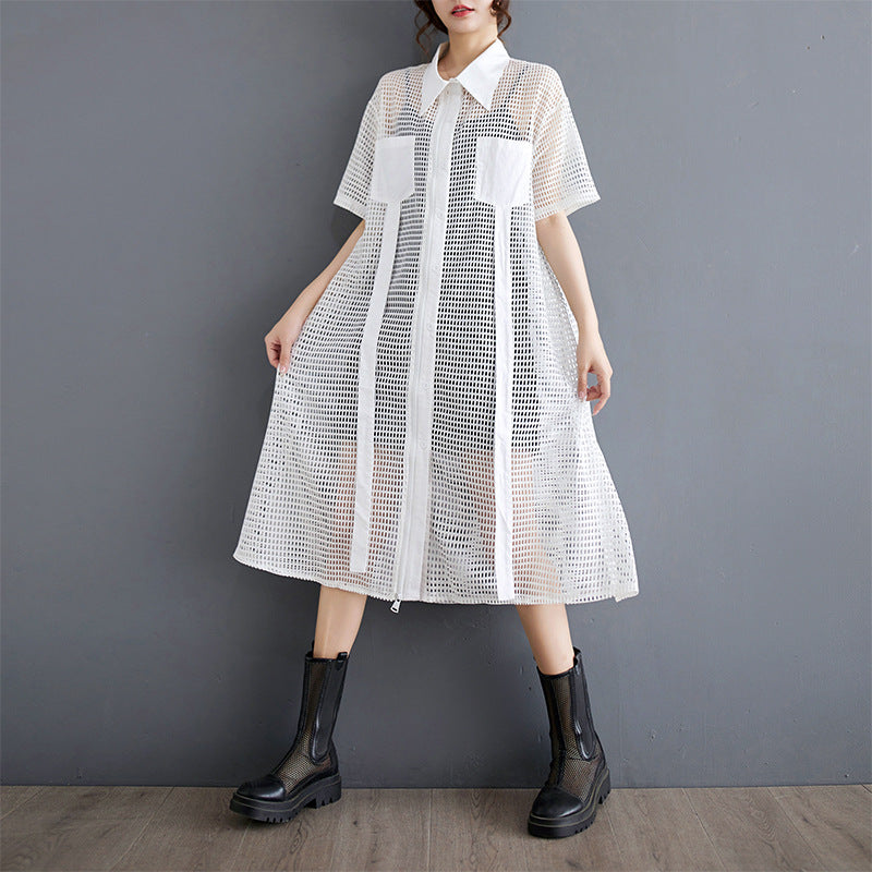Niche Hollow Out Design Pocket Shirt Dress