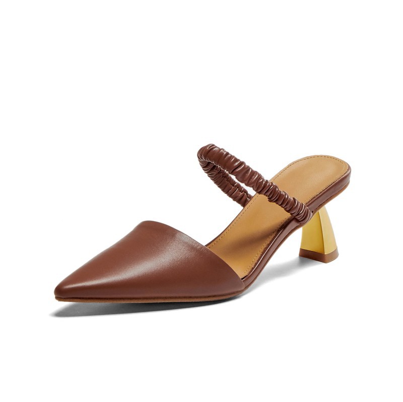 Baotou Women's Medium Thick Heel Pointed Toe Sandals