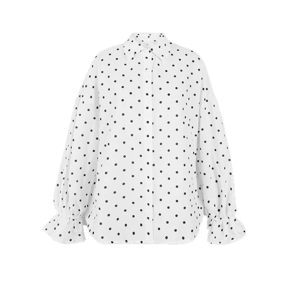 Early-Autumn Loose Casual Polka-Dot Shirt With Front Buttons For A Stylish Look