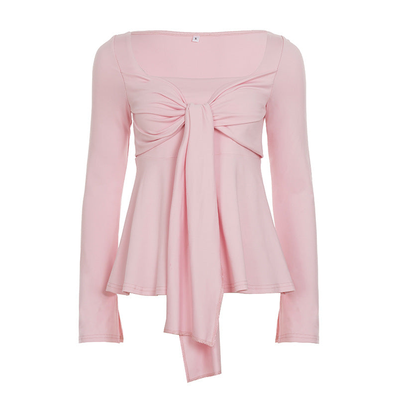 New Relaxed Loose-fit Womens Long-sleeve Top With A Square Neckline