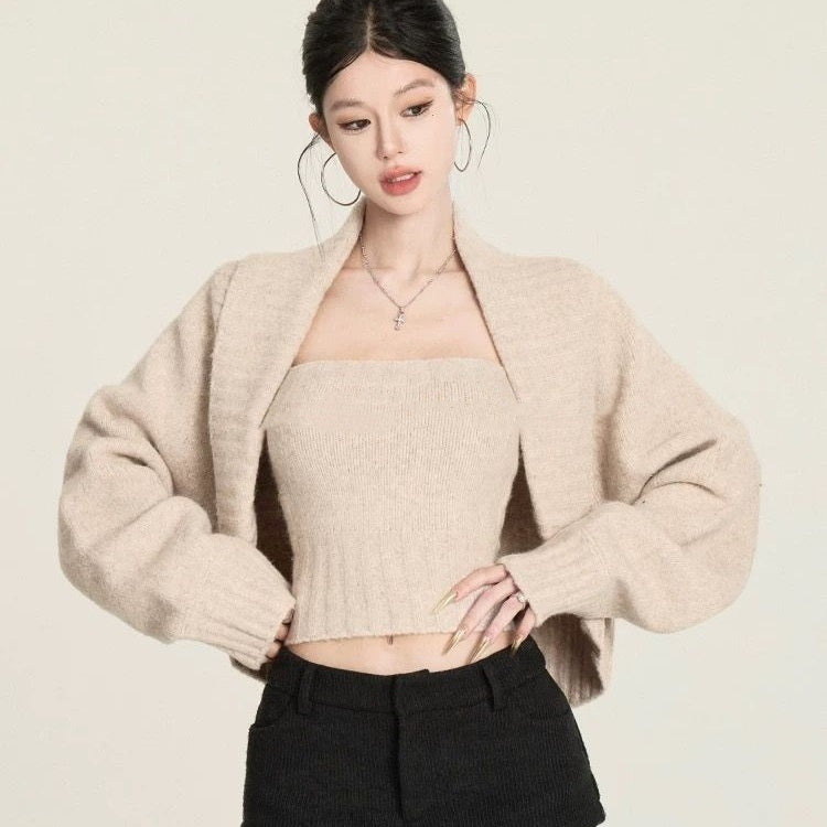 Female Solid Color Retro Lapel Shawl Sweater Coat