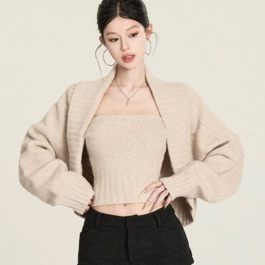 Female Solid Color Retro Lapel Shawl Sweater Coat