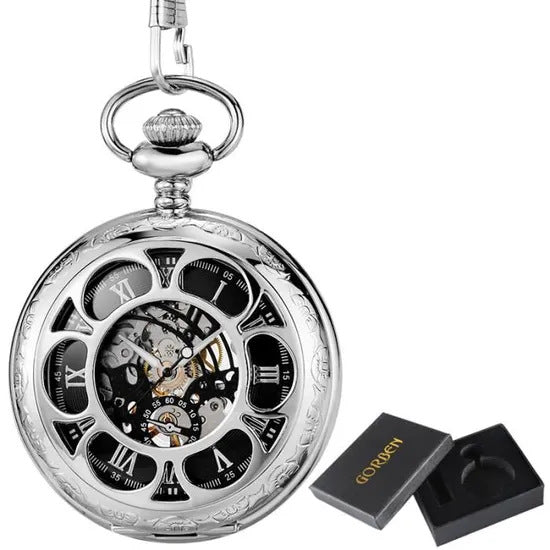 Gun-black Petal Blue-dial Mechanical Pocket Watch